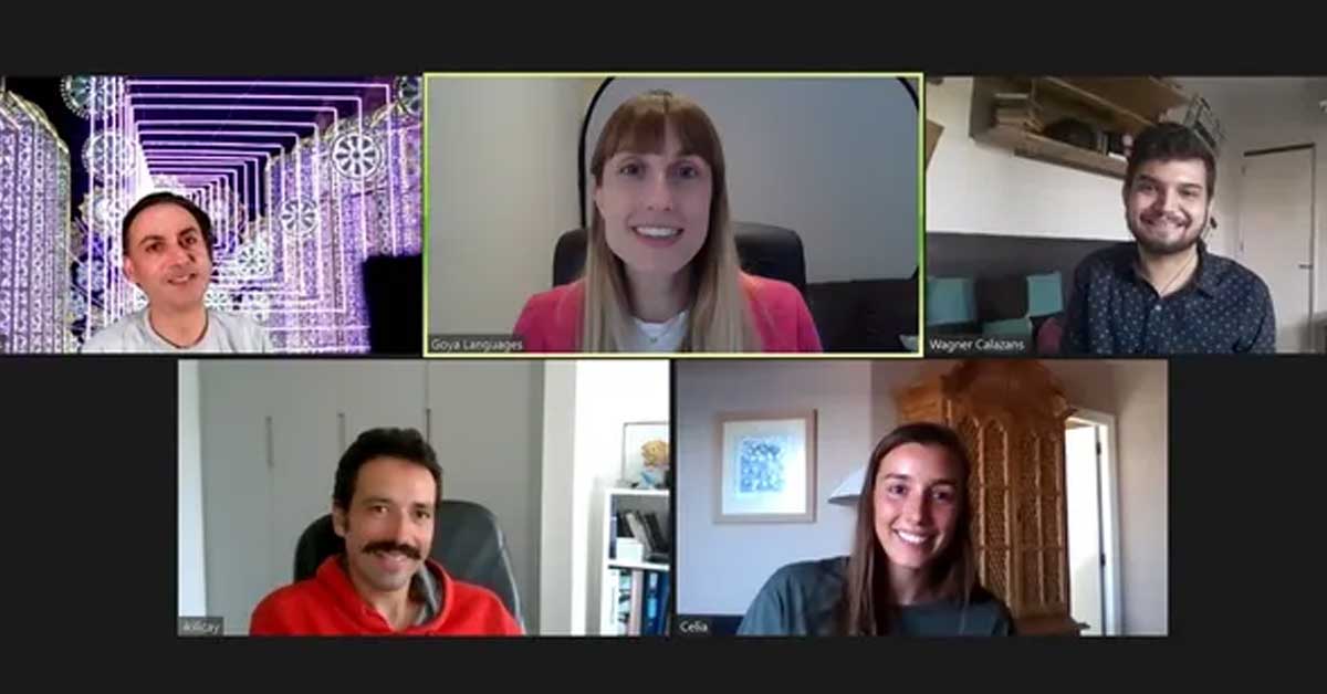 An adult participating in a live Spanish class