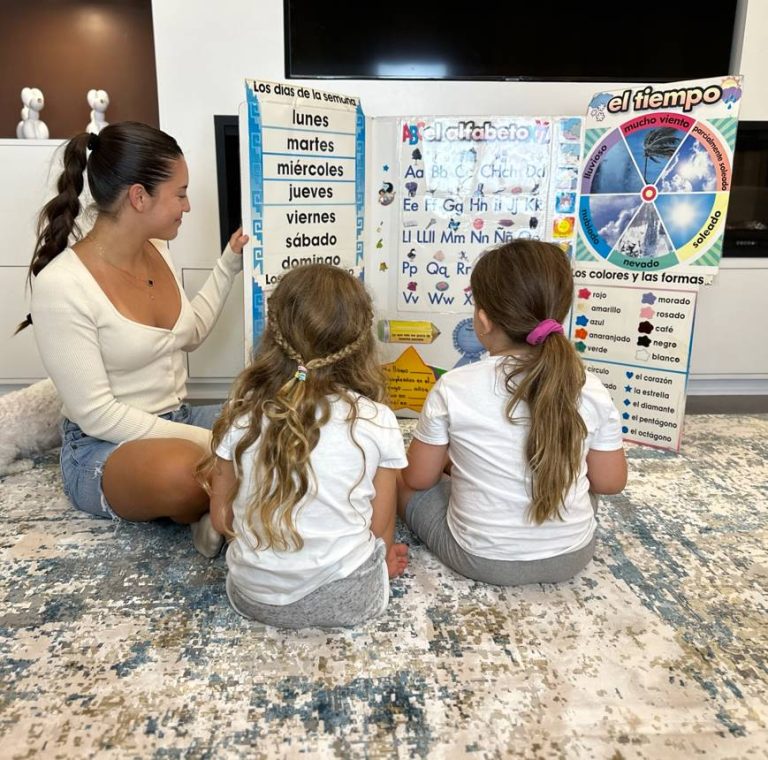 Child participating in a private Spanish lesson at home
